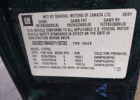 2002 Chevrolet Silverado 1500 Ls z USA, uszkodzony, nr VIN 2GCEC19V421110722